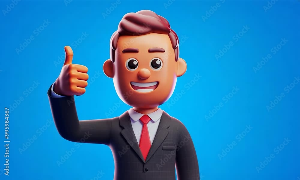 3D Illustration of a Businessman Giving Thumbs Up with Blue Background 3D Illustration of a Businessman Giving Thumbs Up with Blue Background