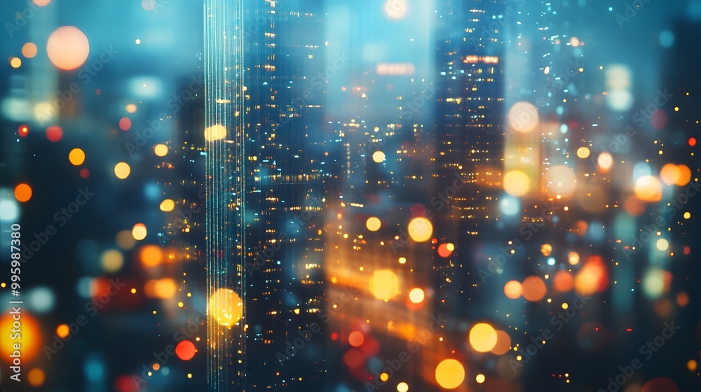 abstract background of blurred skyscrapers at night business and technology concept. abstract background of blurred skyscrapers at night business and technology concept.