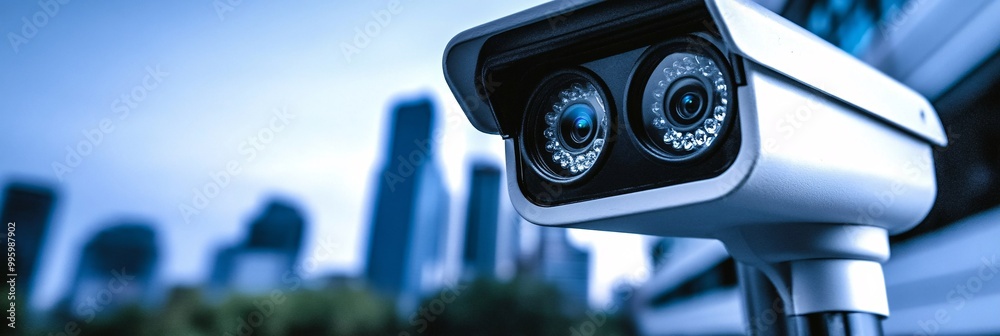 building security camera in downtown city. building security camera in downtown city.