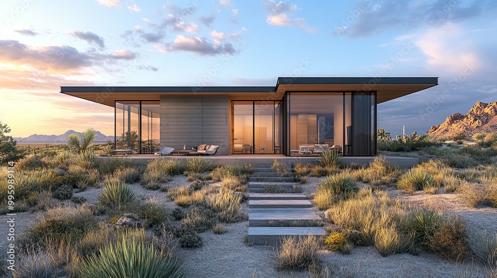 Modern Desert Home with Steps Leading to the Entrance Modern Desert Home with Steps Leading to the Entrance