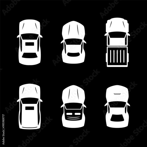 Set glyph icons of car top view