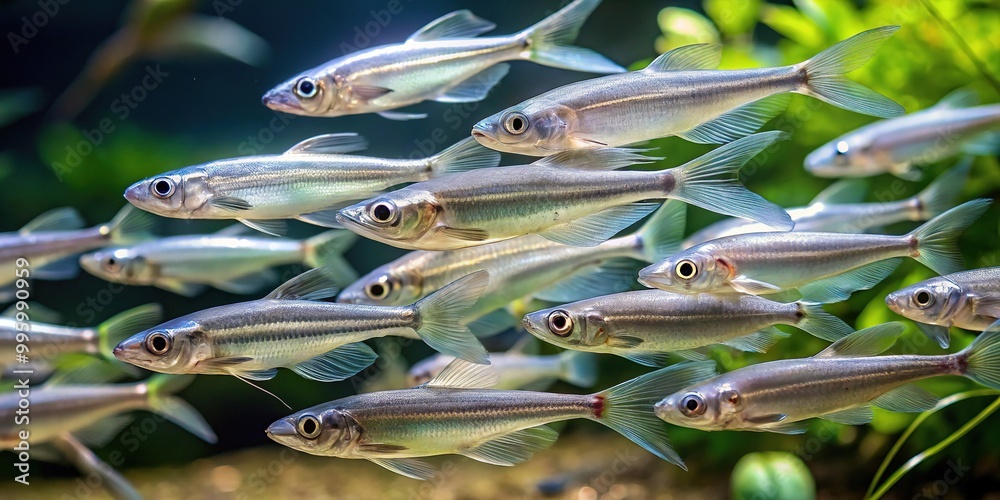 Φωτογραφία School of transparent glass catfish swimming together in a calm aquarium, showcasing their average adult size of 6-8 inches in length