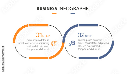 Vector infographic template with icons and 2 options or steps. Can be used for process diagram, presentations, workflow layout, flow chart, info graph