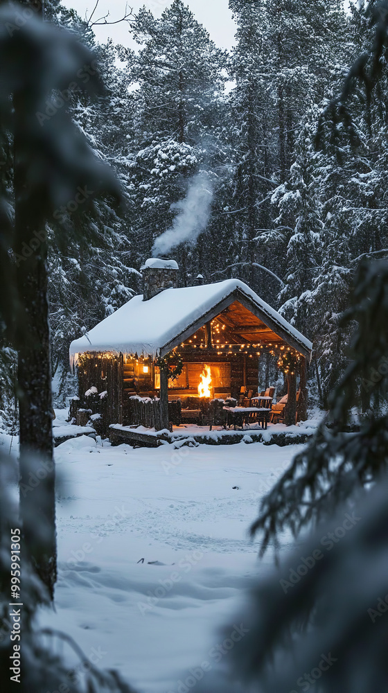 Secluded Cabin New Year Celebration Amid Snow with Cozy Fire Secluded Cabin New Year Celebration Amid Snow with Cozy Fire