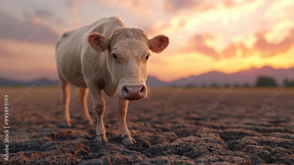 Wildlife struggling on a warming Earth, environmental stress, 3D illustration