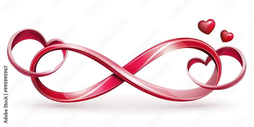 Fototapeta premium Swirling ribbons dance around each other in an infinite loop, embracing entwined stylized hearts that symbolize eternal love and unity.