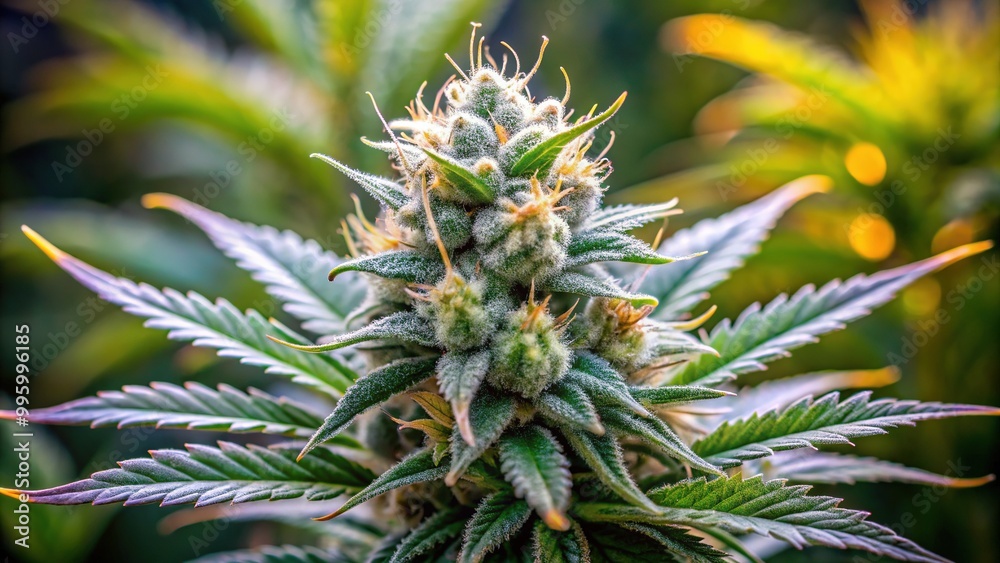 Tall, blooming cannabis plant showcases dense, trichome-covered buds bursting with resinous goodness, a true marvel of botany and terpene production. Tall, blooming cannabis plant showcases dense, trichome-covered buds bursting with resinous goodness, a true marvel of botany and terpene production.