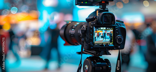 A professional cameraman filming a video for an advertising concept