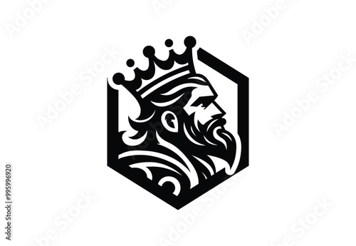 King Logo.King Icon.King with Crown in Hexagonal Logo On White Background