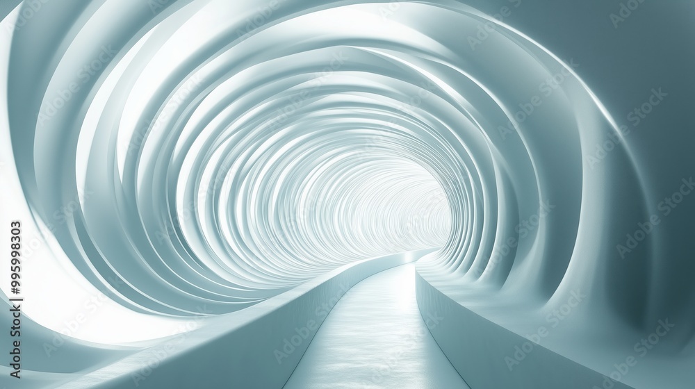 Fototapeta premium A long, white tunnel with a white wall