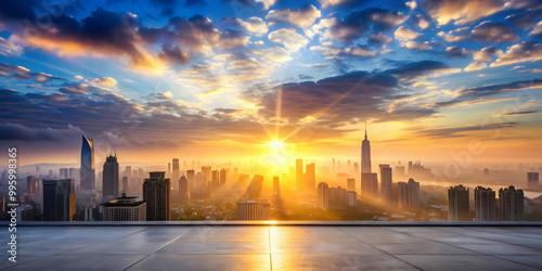 A beautiful sunrise at the city's edge, symbolizing hope and new beginnings , sunrise, city, outskirts, horizon, dawn
