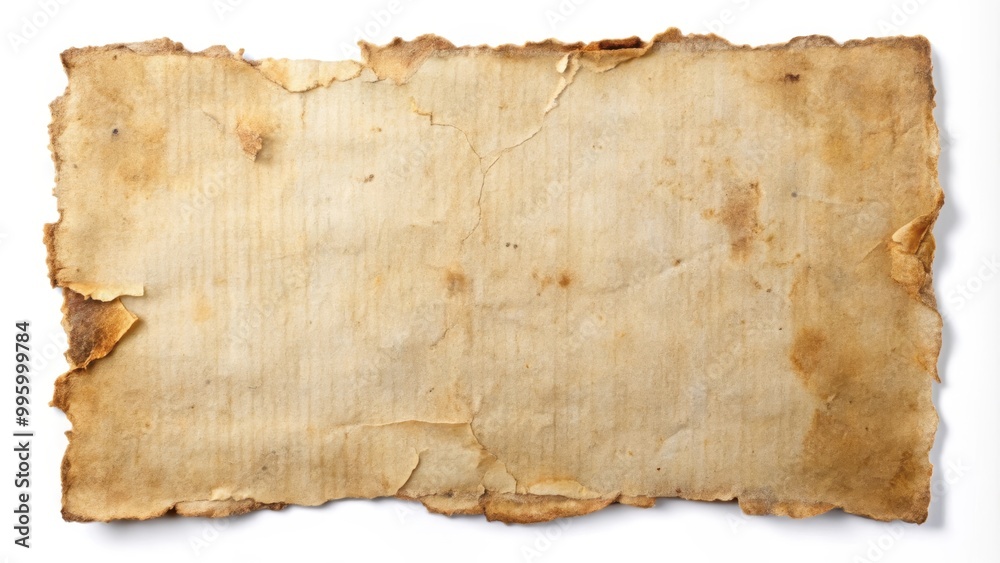 Old paper texture showing folded and ripped edges on white background Old paper texture showing folded and ripped edges on white background