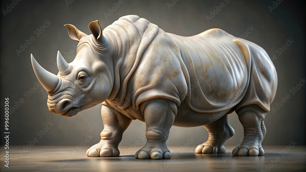 Fototapeta premium Elegant marble rhinoceros statue with lifelike details, marble, rhinoceros, statue, elegant, lifelike, details, sculpture, art