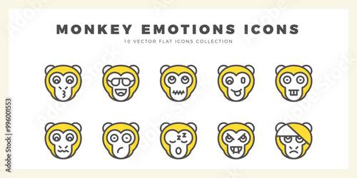 10 Monkey Emoticon Two Color icon pack. vector illustration.