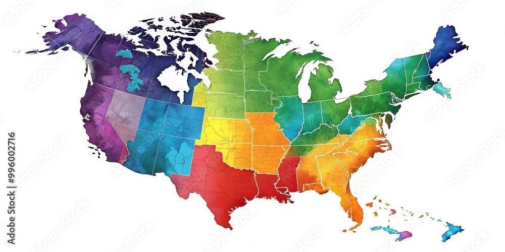 Vibrant Color Coded Map Of North America Highlighting Individual 1000 F 996002716 1MBXalQuZoVfkFD7hlOPRKfLJKEiLEFD