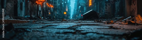 Wallpaper Mural Close-up shot of a cracked city street, neon graffiti illuminating desolate buildings, surrealistic shadows intertwining Torontodigital.ca
