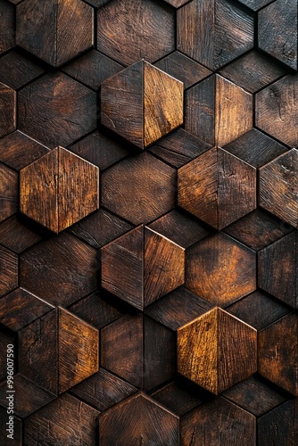Fototapeta Naklejka Na Ścianę i Meble -  Creative 3D dark wood in abstract geometric pattern, in an elegant style 