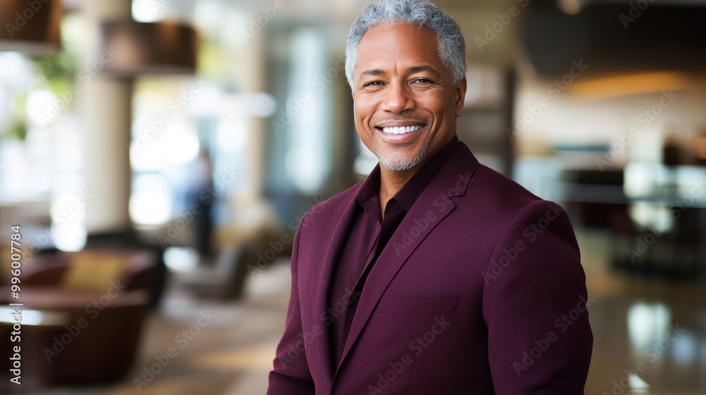Fototapeta premium Confident Senior Businessman Smiling in Corporate Environment