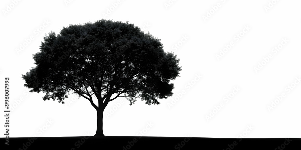 Fototapeta premium Tree silhouette with black and white contrast, isolated on white background, nature, abstract, monochrome, minimalist, organic