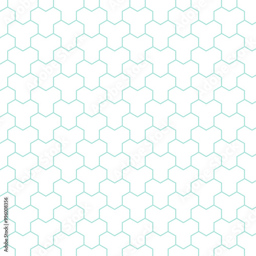 Seamless Light Blue Hexagon Heart Pattern on White Background