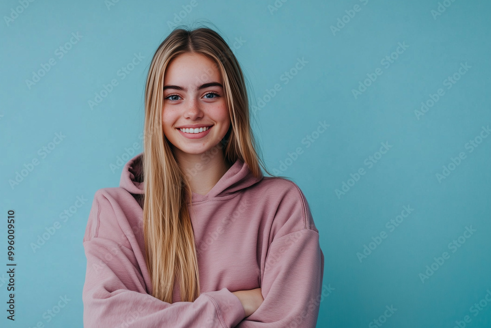 Fototapeta premium Blonde girl in hoodie with one emotion