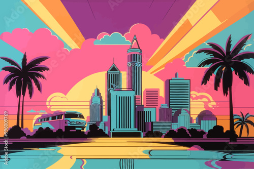 simple cartoon 80s seamless New Orleans vibe pop art deco illustration