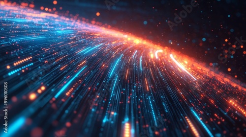 Abstract technology background with glowing data streams representing high-speed global data transfer and ultra-fast broadband.