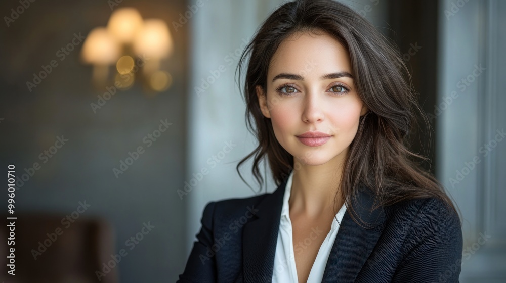 Close-up Portrait of a Woman with Long Dark Hair and a Confident Expression Close-up Portrait of a Woman with Long Dark Hair and a Confident Expression