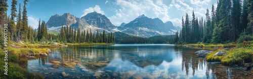 Mountainous Landscape with a Clear Lake and Lush Greenery