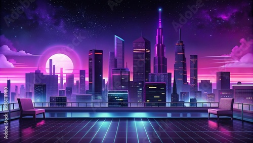 Chill Lo-fi Vibes with Night Skyline and Purple Hues Manga and Anime Inspirations. lo-fi vibes, night skyline, chill purple shares, manga, anime