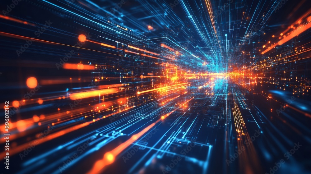 Glowing lines and circuits forming a futuristic abstract background, symbolizing fast broadband and data transmission. Glowing lines and circuits forming a futuristic abstract background, symbolizing fast broadband and data transmission.