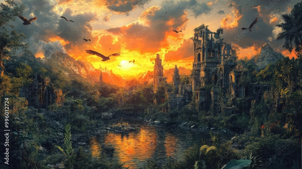 Surreal urban jungle filled with fantastical animals, panoramic view blending fantasy and reality, lush with imagination Surreal urban jungle filled with fantastical animals, panoramic view blending fantasy and reality, lush with imagination