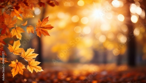 Blurred-out fall season abstract nature background with lots of bokeh a bright center spotlight.