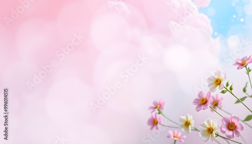 Beautiful Pastel Flowers with Soft Pink and Blue Background