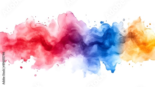 Watercolor cloud in red, blue, yellow on white background