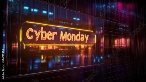 Neon Cyber Monday Sign in Futuristic Setting