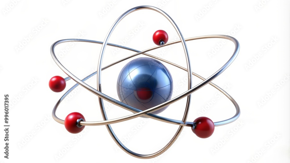 Atom model structure orbiting electrons physics concept 3d illustration Atom model structure orbiting electrons physics concept 3d illustration