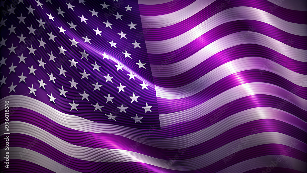 Royal purple American flag with graceful waves for modern digital displays, royal purple, American flag, graceful, waves