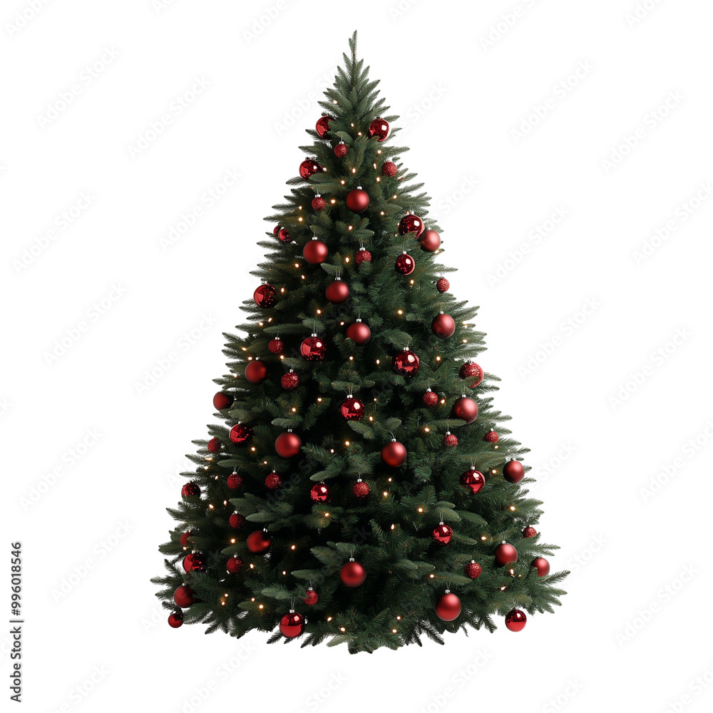 Christmas tree set up with decorations isolated on transparent background Christmas tree set up with decorations isolated on transparent background