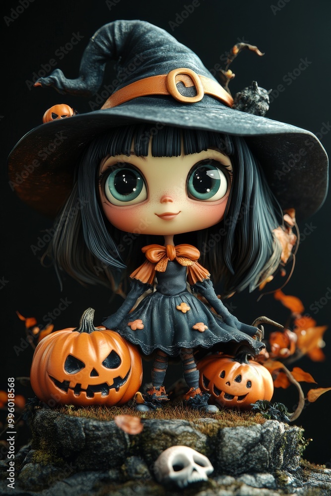 Adorable Halloween Witch Figures with Pumpkins and Skulls - Festive Fantasy Collection Adorable Halloween Witch Figures with Pumpkins and Skulls - Festive Fantasy Collection
