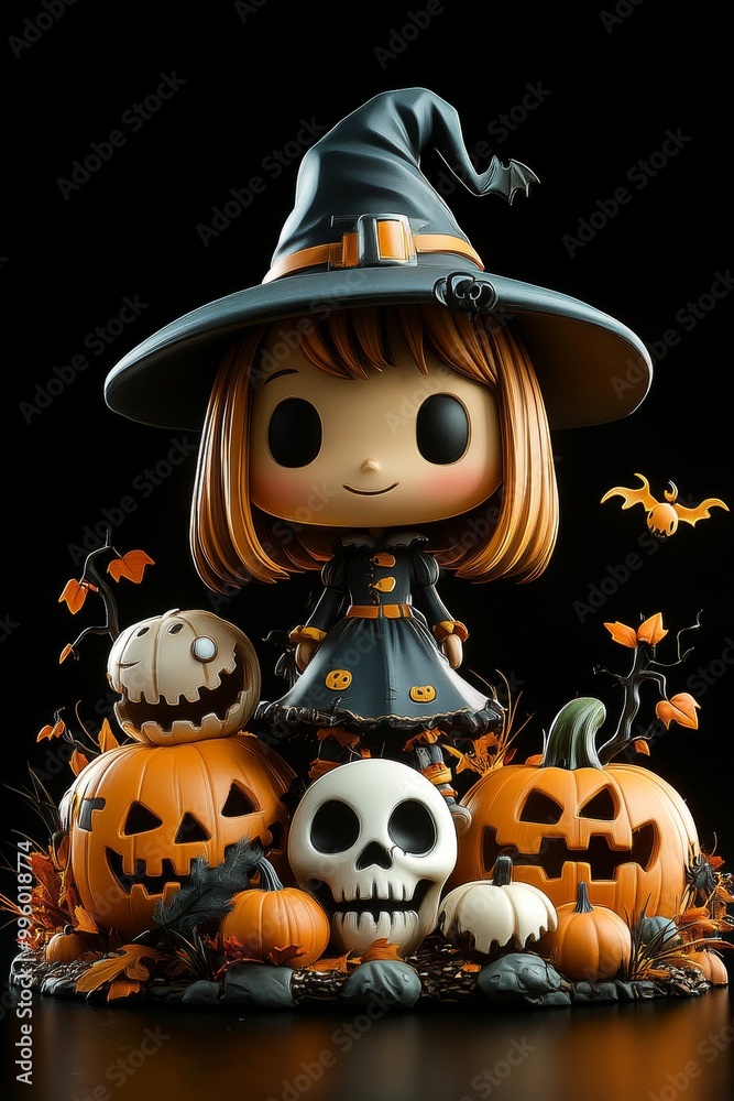 Adorable Halloween Witch Figures with Pumpkins and Skulls - Festive Fantasy Collection Adorable Halloween Witch Figures with Pumpkins and Skulls - Festive Fantasy Collection