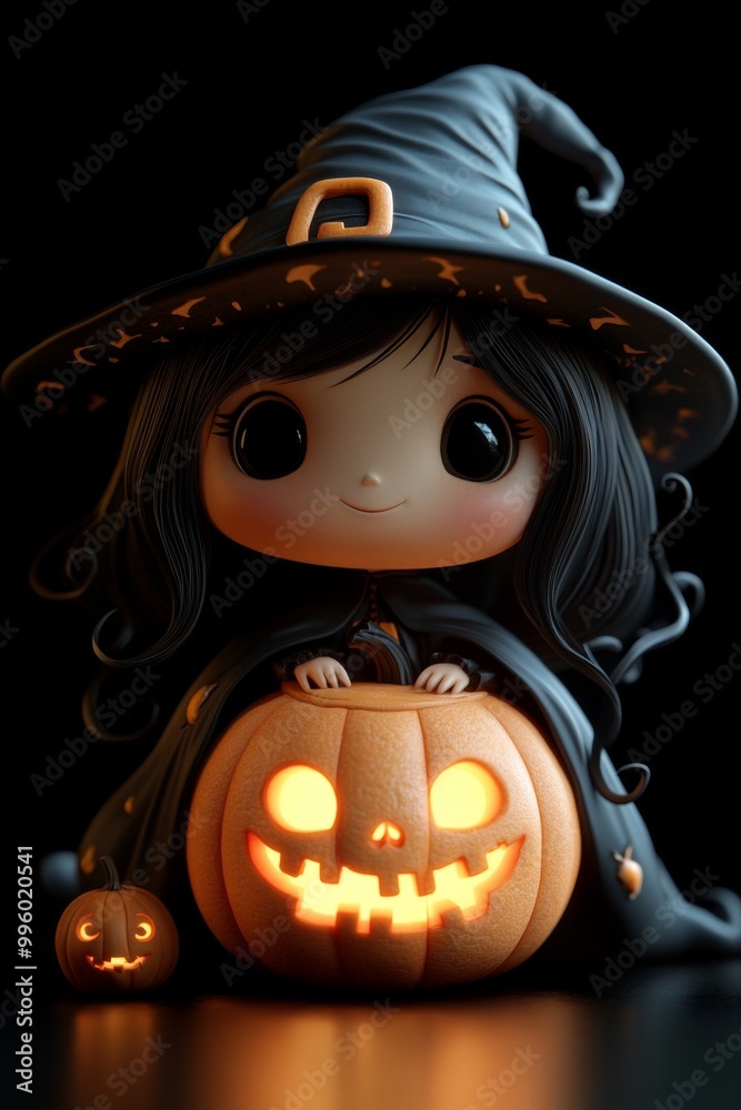 Adorable Halloween Witch Figures with Pumpkins and Skulls - Festive Fantasy Collection