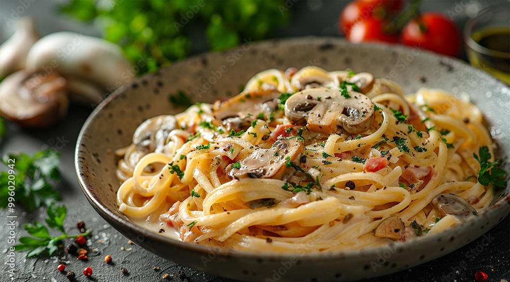 Delicious Mushroom Spaghetti Pasta and cream sauce Delicious Mushroom Spaghetti Pasta and cream sauce