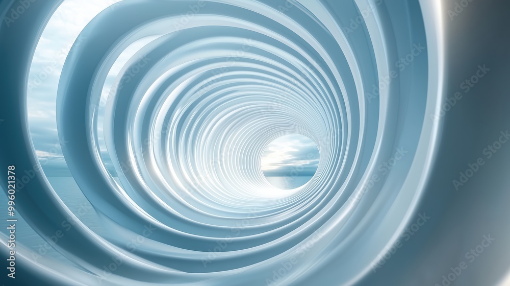 A spiral shaped tunnel with a blue sky in the background A spiral shaped tunnel with a blue sky in the background