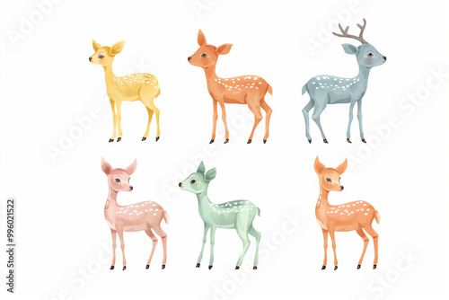 Wallpaper Mural Six pastel deer illustrations in various poses Torontodigital.ca