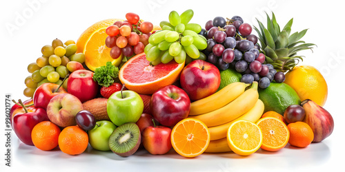 Vibrant fruit stock photo featuring a variety of fresh produce like apples, oranges, bananas