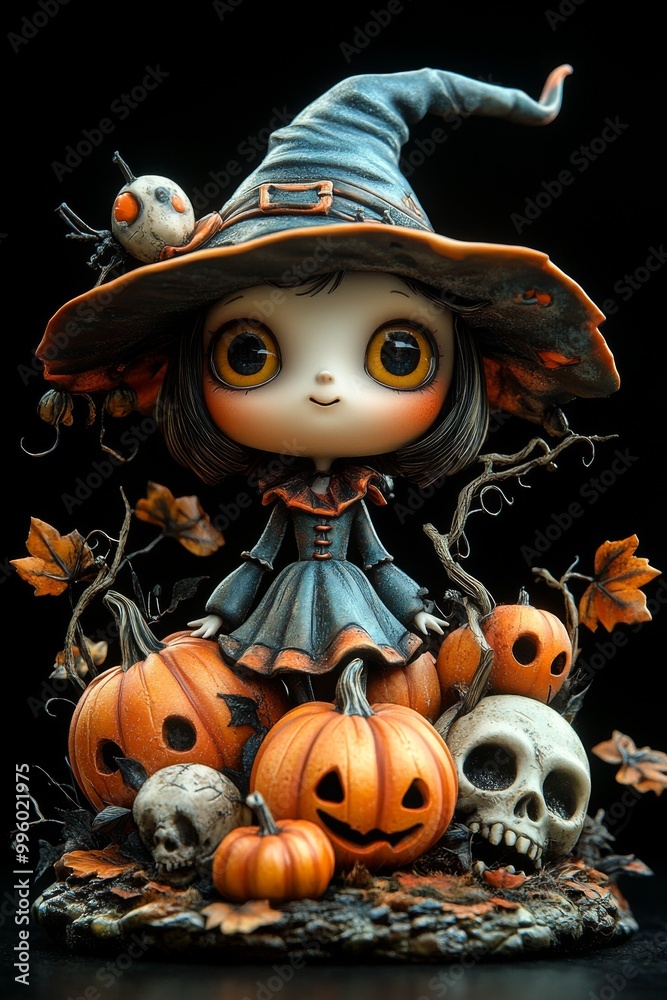 Adorable Halloween Witch Figures with Pumpkins and Skulls - Festive Fantasy Collection Adorable Halloween Witch Figures with Pumpkins and Skulls - Festive Fantasy Collection