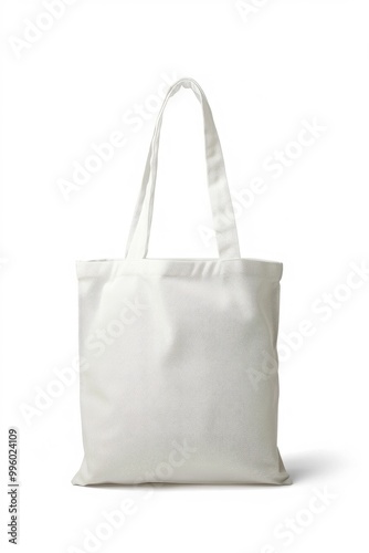 White Canvas Tote Bag on White Background - Reusable Eco-Friendly Shopping Bag