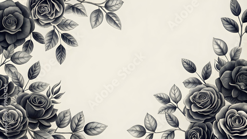 Hand drawn invitation card featuring elegant black roses, hand drawn, invitation, card, black, roses, floral, elegant