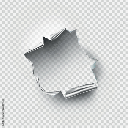 ragged Hole torn in ripped metal on transparent background
